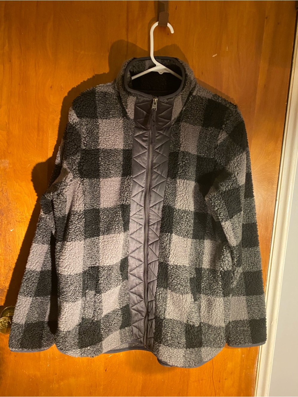 Abercrombie & Fitch Black and Gray Buffalo Plaid Teddy Jacket